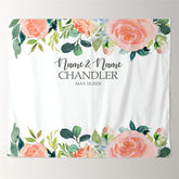 Lofaris Personalized Watercolor Floral Teal Coral Wedding Backdrop